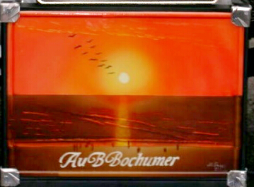 Arbrush mit losen Masken auf Blechschild für Heck eines Trikes (auf diesem Bild bereits montiert)